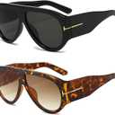 Trendy Oversized Aviator Sunglasses for Women Men Square Thick Frame Large Sun Glasses UV400 Protection (Black/Leopard)