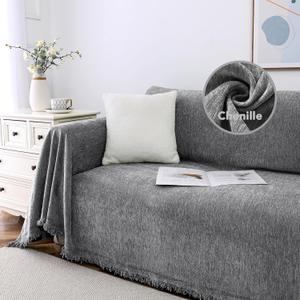 H.VERSAILTEX Couch Cover Ultra Soft Sofa Cover for 3 Cushion Couch Sofa Slipcover for Living Room Non Slip Furniture Protector for Sectional Couch Shrink Resistant Dog Protector, 71"X118", Grey