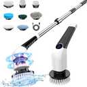 Keimi Electric Spin Scrubber, 2025 New Cordless Shower Cleaning Brush with 8 Replaceable Brush Heads, 3 Adjustable Speeds, and Adjustable Extension Handle for Bathroom Floor Tile