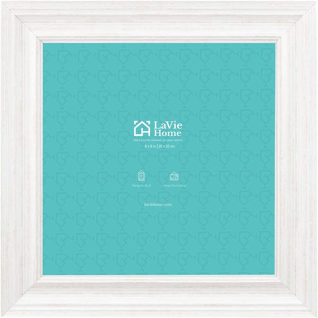 LaVie Home 8x8 Picture Frames (1 Pack, Distressed White) Rustic Photo Frame Set with High Definition Glass for Wall Mount & Table Top Display