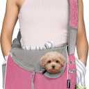 PetAmi Small Dog Sling Carrier, Soft-Sided Crossbody Puppy Carrying Purse Bag, Adjustable Sling Pet Pouch to Wear Medium Dog Cat Travel, Dog Bag for Traveling, Poop Bag Dispenser, Max 10 lbs, Pink