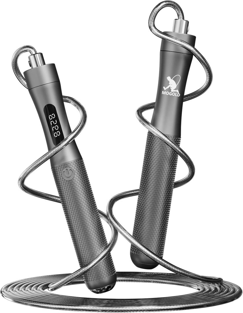 Smart Jump Rope with Counter - LCD Display, Aluminum Handles, Adjustable PVC-Coated Steel Cable (118"), Type-C Charging for Cardio, Boxing & HIIT Workouts