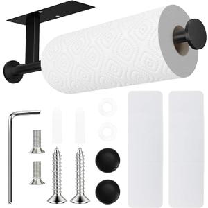 FISHCLOUD Paper Towel Holder Wall Mount  Self Adhesive No Drill or Drilling, SUS304 Stainless Steel  Kitchen, Bathroom, Sink, Pantry, Fridge(Black)