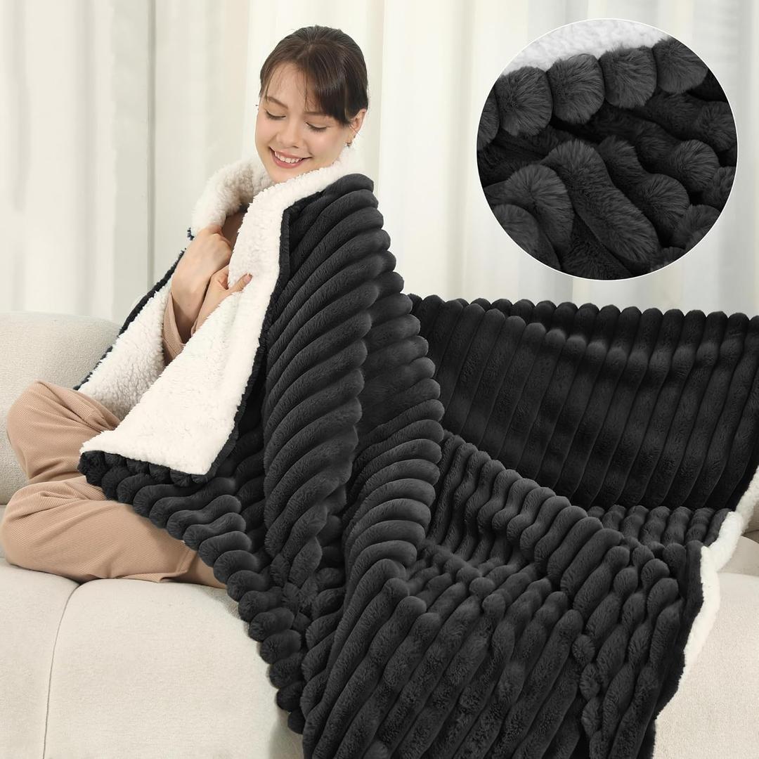 Electric Throw Blanket, Super Cozy Luxury Faux Fur & Sherpa with 5 Heating Levels & 4 Hours Auto Off, Fast Heating & Overheat Protection, 50x60 Inch Heated Throw Choice of Gift, Charcoal