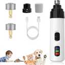 Nail Grinder for Dogs Rechargeable USB Charging Pet Nail Grinder for Dogs and Cats N-ail Trimmer with LED Light & 3 Speeds(1+2*Replacement Head)