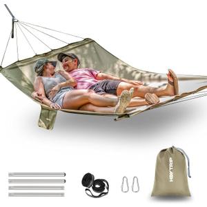 HEYTRIP Hammocks for Outside, 2 Person Hammock with Detachable Spreader Stainless Steel Bars, 12FT Portable Hammock w/ 2 Side Pocket, Outdoor Hammock 450 lb Heavy Duty Hammock, Tree Camping Hammock