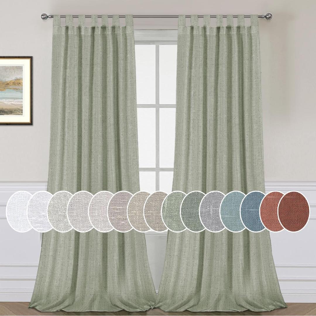 H.VERSAILTEX Natural Linen Curtains Linen Textured Semi Sheer Curtain Light Filtering Tab Top Window Treatments Panels Highly Durable Curtain Panels for Bedroom (2 Panels, 52" x 84", Sea Grass)