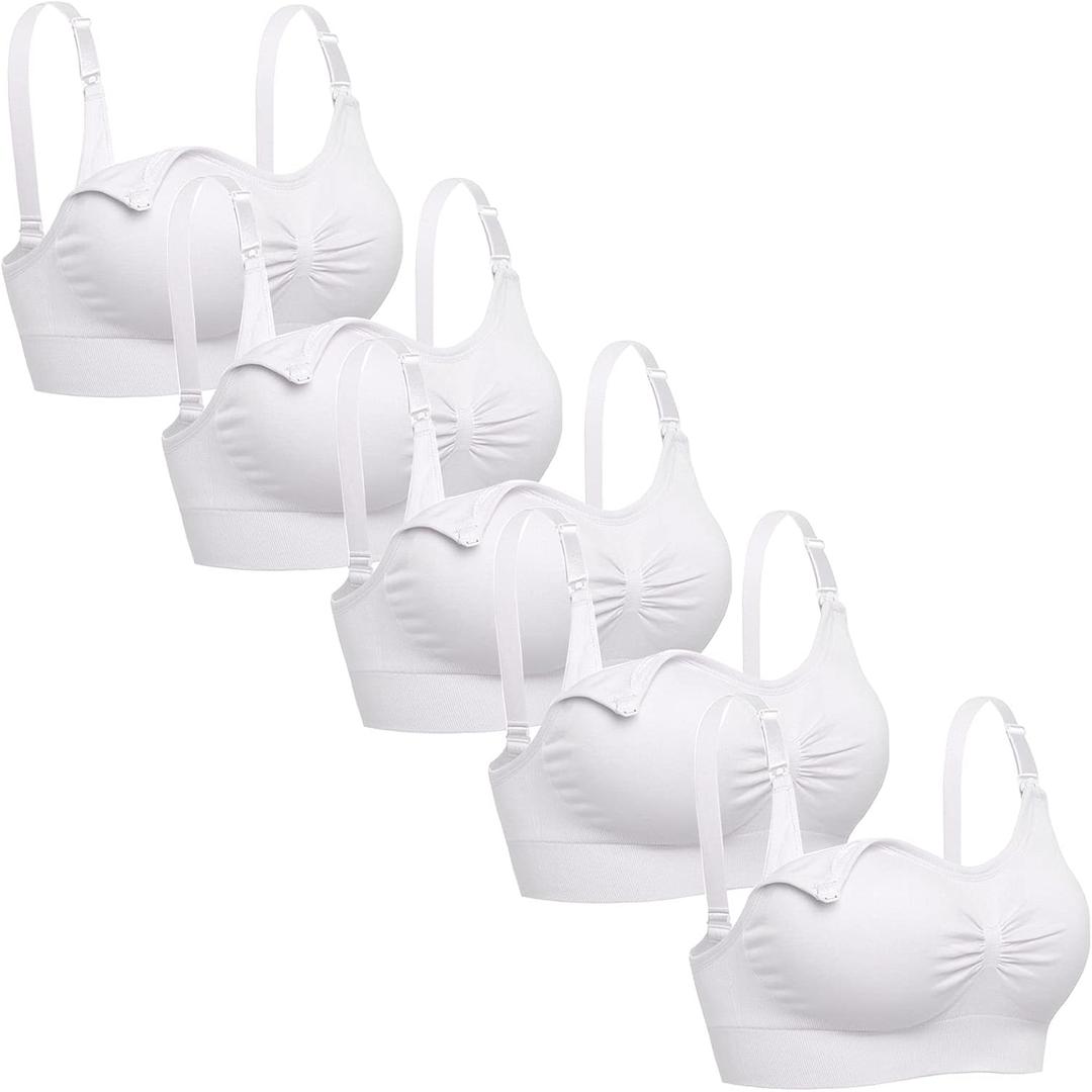 Lataly Womens Seamless Nursing Bra Sleeping Maternity Bralette for Breastfeeding Pack of 3 (5p White)