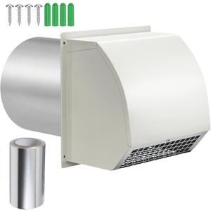 8 Inch Hooded Wall Vent Cover Outside, Dryer Exhaust Vent Metal Mesh Cover, Wall Vents Cover Exterior Air Exhaust for Kitchen Bathroom House Range Hood HVAC (White)