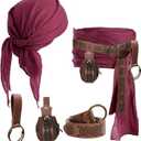 KOTORA Pirate Costume Head Scarf Bandana Hat Waist Sash Medieval Belt Pouch Golden Coin Purse Festival Dress Accessroy