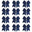 DEEKA 12 PCS 7" Large Glitter Cheer Bows Shiny Cheer Hair Bows Ponytail Holder Handmade for Cheerleader Girls Softball Sports -Navy Blue