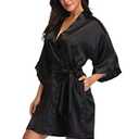 Women's Short Satin Kimono Bride Bridesmaid Wedding Robes,Black XXL/XXXL