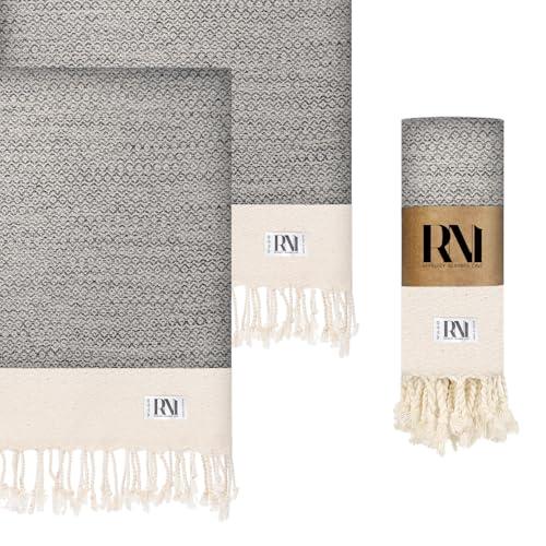 Refinery No. 1 Exclusive Hand Towels Set of 2-18 x 40 Inches - Decorative Bathroom Peshtemal Towel for Hand, Face, Hair, Yoga, Tea, Dishcloth, Kitchen and Bath (Gray)