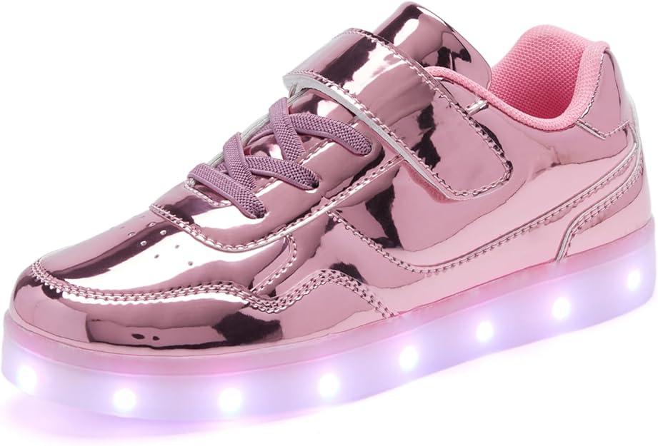 Kids Light Up Shoes with USB Charging Flashing LED Sneakers Luminous Dancing Shoe for Boys and Girls Child Unisex, Pink, 36