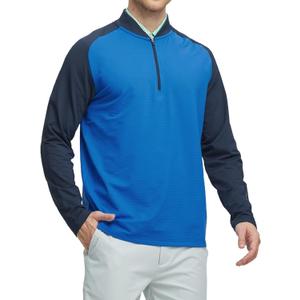 M MAELREG Quarter Zip Pullover Men Moisture Wicking Micro Fleece Performance Raglan Collarless Golf Sweatshirts for Men (Blue, M)