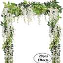 DearHouse 4Pcs 6.6Ft/Piece Artificial Flowers Silk Wisteria Garland Artificial Wisteria Vine Rattan Silk Hanging Flower for Home Garden Outdoor Ceremony Wedding Arch Floral Decor (White)