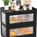 BAMBANG Extra Large Bamboo Bread Box for Kitchen Counter, Double Layer Bread Storage Container Farmhouse Bread Box with 4 Sides Transparency, Breadbox Bin Holder for Homemade Bread, Black (Black-Flip Doors)