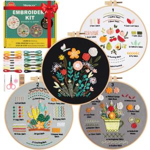 Meyocky Embroidery Kit for Beginners, 4 Pack Starter Embroidery Kits for Adults Learn 31 Stitches, Beginner Embroider Practice Stitches Kit,DIY Hand Craft Needlework Gift for Women (Multicolor)