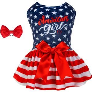 CuteBone Dog Dresses Velvet 4th of July Small Dogs Clothes One size Pet Apparel Girl Puppy Skirt with Bow Hair Rope CVA39L-D