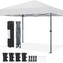 Yaheetech 10x10 1-Person Setup Pop Up Canopy Tent, Instant Portable Commercial Canopy Tent, Outdoor Gazebo with 1-Button Push, Wheeled Bag & 4 Sandbags for Home, Party & Outdoor, Silver-Coated White