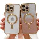 Misscase Compatible with iPhone 13 Pro Max Magnetic Glitter Case with Camera Lens Protector Full Protection Case Compatible with MagSafe Elegant Anti-Scratch Case Cover for iPhone 13 Pro Max Gold