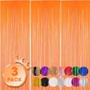 Voircoloria 3 Pack 3.3x8.2 Feet Orange Foil Fringe Backdrop Curtains, Tinsel Streamers Birthday Party Decorations, Fringe Backdrop for Graduation, Baby Shower, Gender Reveal, Disco Party