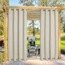 NICETOWN Outdoor Patio Curtain Windproof Double Grommets, Thermal Insulated Room Darkening Top & Bottom Grommets Drape, Waterproof and Better Privacy for Cabana, Beige, W52 x L84, 1 Piece