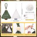 Hoolerry 37 Pcs Lighted DIY Crochet Christmas Tree Garland Knitted Handmade Xmas Tree Banner Decor Battery Powered Rustic Farmhouse Hanging Ornaments Yarn Pompoms Balls for Mantel Fireplace Wall Gift