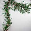 6FT Bendable Pink Flower Garland, Artificial Rose Vine Hanging Floral Garland with 3D Butterflies for Room Decor Wedding Trellis Fence Home Wall Decoration , Pink, 2pcs 