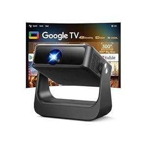 【Buit-in Google TV & Voice Control】Smart Projector with WiFi 6 and Bluetooth, 4K Support Movie Outdoor Projectors Compatible with Netflix/Prime Video/YouTube, Auto Focus Home Proyector 180°Stand