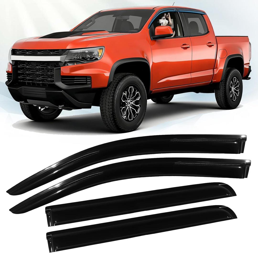 Window Rain Guards Fit for 2015-2022 Chevy Colorado/GMC Canyon Crew Cab | Out-Channel Durable Tape-On Wind Deflectors Window Visors for Chevrole Trucks Accessories