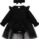 SOBOWO Newborn Infant Baby Girl Romper Dress Tutu Ruffle Long Sleeve Tulle Solid Onsies Dresses Fall Outfits with Headband (0-3 Months)