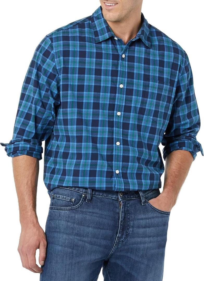 Amazon Essentials Men's Long-Sleeve Regular-fit Stretch Poplin Shirt (Blue, M)