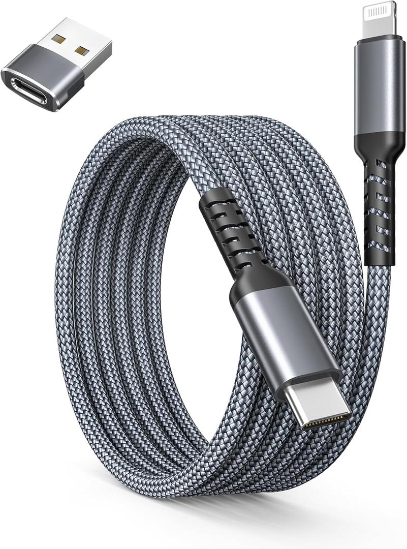 Basesailor iPhone 14 13 Pro Max Charger Cable 10FT,USB C to Lightning Cable with USB A Adapter,Fast Car Charging Power Cord for Apple 12 11 Plus XS XR 8 7 6 Plus 5 SE,iPad 9 9th 8 8th Generation
