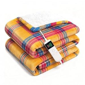 Electric Blanket Heated Throw, Soft Flannel 50"x60" Plaid Heating Blanket with 8 Hours Auto Off 10 Fast Heating Levels Machine Washable Sherpa Heated Blanket with Overheating Protection