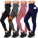 FULLSOFT 4 Pack Fleece Lined Leggings with Pockets for Women High Waisted Thermal Winter Warm Yoga Pants for Workout Running (Large-XL) Black,gray,navy Blue,pink(4 Pack))