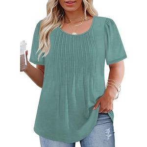 VISLILY Womens-Plus-Size-Summer-Tops Trendy Puff Short Sleeve T Shirts Cute Flowy Pleated Blouses Casual Crewneck Tunics Tee 2XL