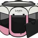 Love's cabin Pet Puppy Dog Playpen, Small Dog Tent Crates Cage Indoor/Outdoor, Portable Playpen for Cat, Foldable Pop Up Dog Kennel Playpen with Carring Case, Removable Zipper Top, Light Pink