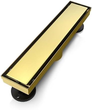 SaniteModar Linear Shower Drain, Gold Shower Drain 12 inch with 2 in 1 Tile Insert Panel, with Hair Strainer and Leveling Feet