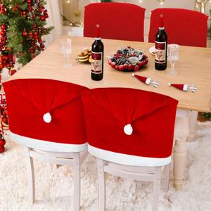 6PCS Christmas Chair Covers, Stretch Removable Washable Santa Claus Hat Dining Room Chair Slipcover - Red Xmas Chair Seat Protector Cover for Home,Ceremony, Banquet Indoor Decorations