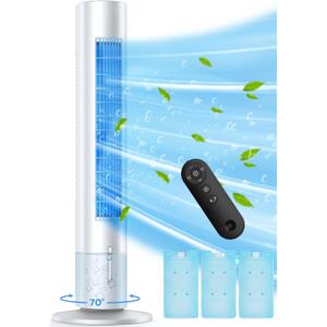 BALKO Evaporative Air Cooler, 35" Windowless Air Conditioner Portable, 3 Speeds, 1.2L Water Tank, 3 Ice Packs, 20ft Remote, 7H Timer, No Hose No Window Needed,70 Oscillating Portable AC Unit for Room