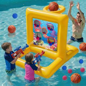 Pool Toys for Kids & Adults, 2-in-1 Shooting Target Game & Pool Basketball Hoop, Family Pool Toy for Summer Swimming Pool Games, Pool Party Games and Backyard Fun, 74 x 92 x 82 cm