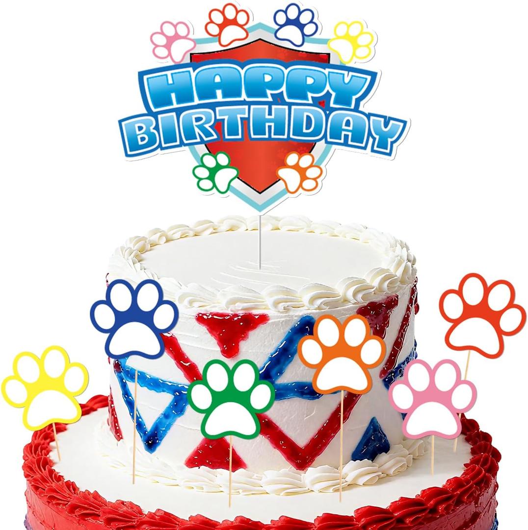 6 x 7pcs Dog Paw Cake Toppers, Adorable Colorful Puppy Paw Cupcake Toppers with Sticks Cartoon Dog Birthday Cupcake Decor for Boy Girl Birthday Dessert Decorations