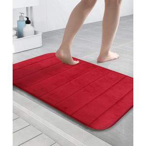 SK Studio Memory Foam Bath Mat Non Slip Absorbent Bathroom Rugs Thick Soft Dry Fast for Kitchen Runner Mat for Kitchen Floors Red, 16x24 inch