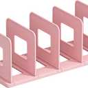SAYEEC Desk File Sorter Vertical Desktop File Folder Organizer 4 Section Plastic Book Holder Adjustable Shelf Dividers Closet Purse Handbag Mail Binder Organizer Magazine Rack Stand Bookshelf (Pink), Pack of 2
