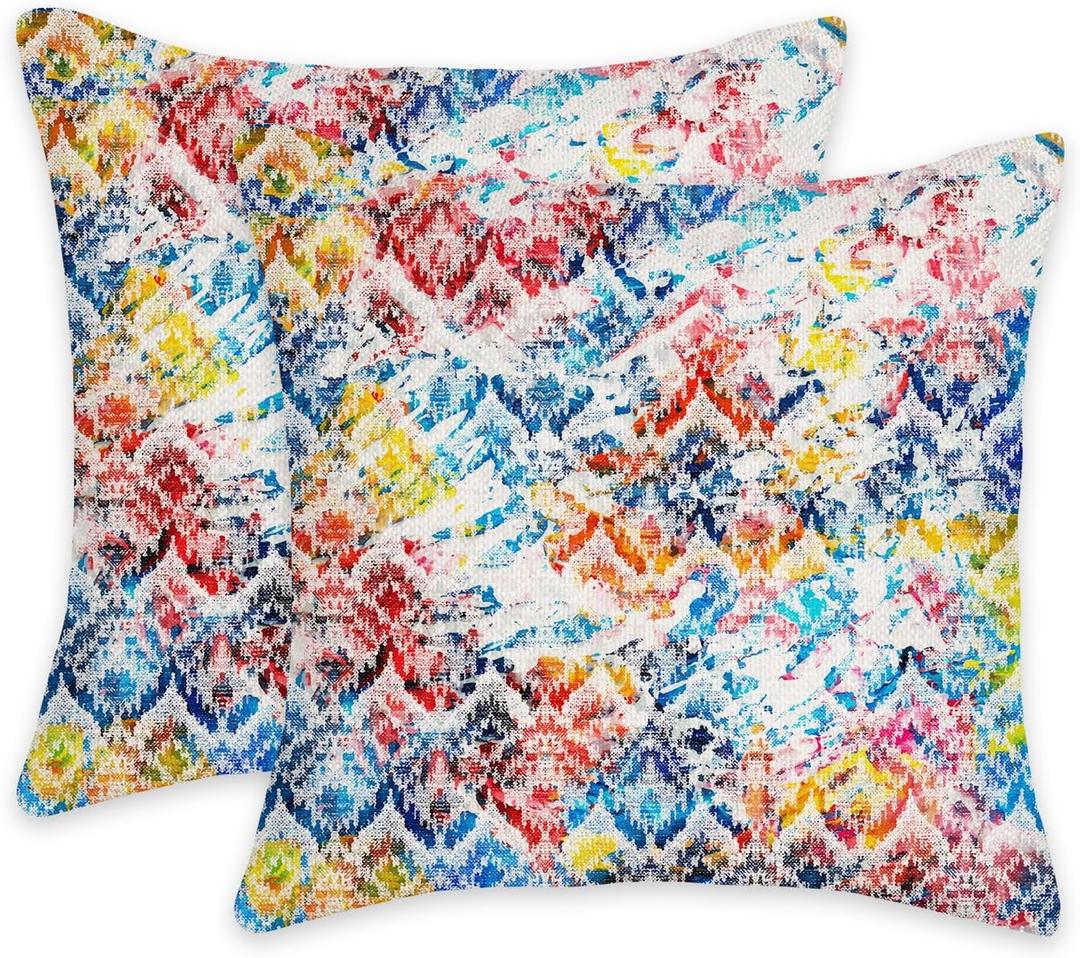 eshabear Pillow Cover 18x18 Inch Home Decor Geometric Texture Pattern with Watercolor Effect Cotton Linen Throw Pillow Case Cushion Cover for Sofa Couch(18x18, Geometric Color tie Dyeing)