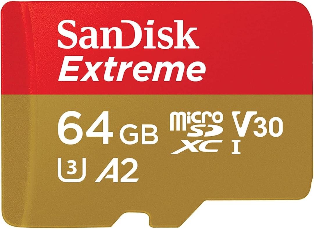 SANDISK 64GB Extreme microSDXC UHS-I Memory Card with Adapter - C10, U3, V30, 4K, 5K, A2, Micro SD Card - SDSQXAH-064G-GN6MA