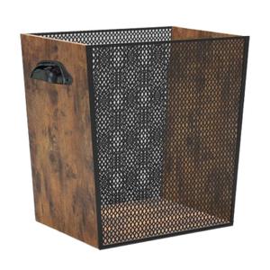 4 Gallon Wooden Trash Can - Rustic Decorative Waste Paper Basket - Garbage Bin for Bedroom, Bathroom, Kitchen, Office, Living Room (Pattern - Black)