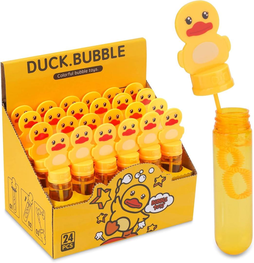 Bubbles for Kids Rubber Duck Toy Party Favors 24 pcs Outdoor Bubble Wands Birthday Party Gift Bath Toy Rubber Duck Pool Toy Rubber Duck