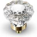 Crystal Cabinet Knobs, 8 Pack Gold Drawer Dresser Knobs, Single Hole Vintage Dresser Pulls for Cupboard, Closet, Bathroom, Dresser, Drawers, Retro Round Flower Design (Brass)